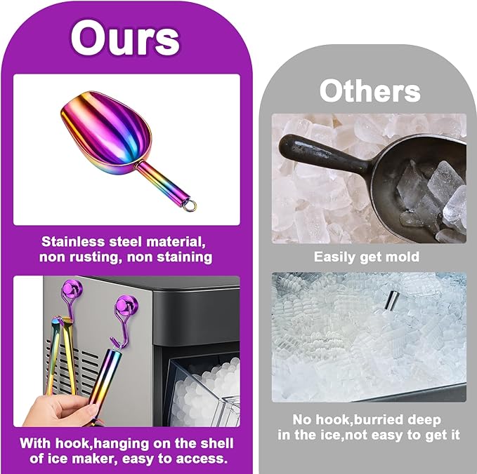 Stainless Steel Ice Scoop for Freezer with Magnetic Hook - Ice Scoop for GE Profile Opal 2.0 Nugget Ice Maker, for Kitchen Bar Party Accessories (6OZ- Colorful)