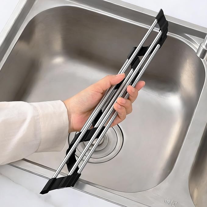 Corner Sink Caddy Triangle Dish Drying Rack for Sink Corner, Dish Drying Rack in Sink, Sponge Holder Roll Up Dish Drying Rack Over The Sink,Drainer Mat Sponge Caddy for Counter Storage