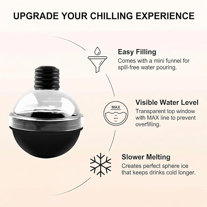 Whiskey Ice Ball Mold 5 Pack, 2.6 Inch Large Sphere Ice Maker with Lids, Food Grade Silicone Easy Release Ice Cube Molds for Home Bar, Cocktail, Bourbon, Scotch, Reusable Ice Ball Maker for Parties