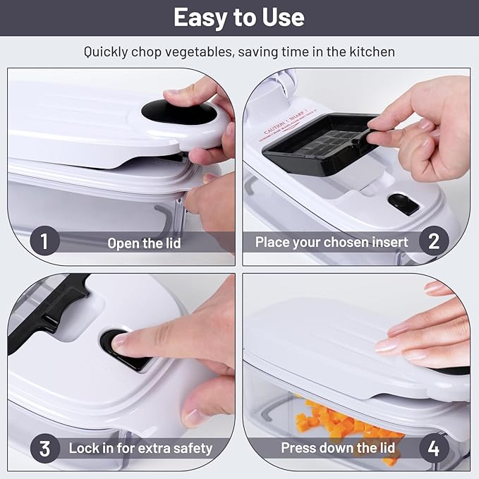 Veggie Chopper –13 in 1 Onion Chopper · Vegetable Chopper with Container · Pepper Chopper · Vegetable Slicer – Kitchen Gadget & Home Essentials (White & Black)