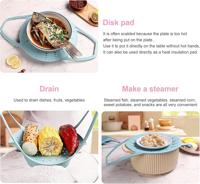 Collapsible Silicone Steamer Basket Small Size - Foldable Steam Basket for Vegetables, Dumplings & Eggs, Heat Resistant Microwave Safe Steamer, Kitchen Essential,Blue