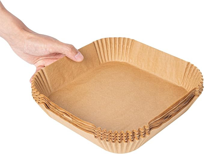 Restaurantware-Pastry Tek 8.1 x 8.1 x 1.8 Inch Air Fryer Liners, 100 Square Air Fryer Baskets - No-Stick Silicone Coating, Unbleached, Food-Grade Paper Liners, For Steamer, Microwave, Oven, Fry Pan
