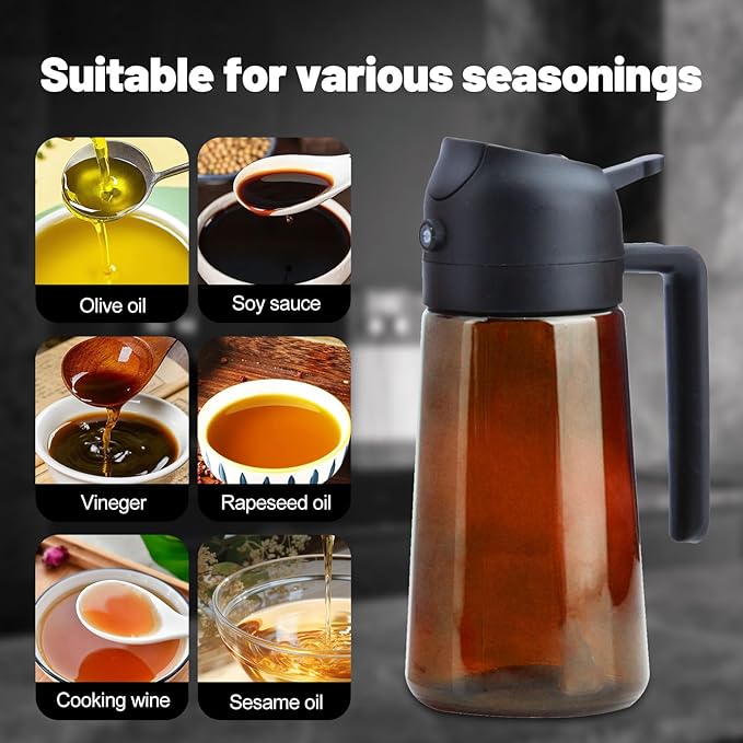 2 In 1 Oil Dispenser And Oil Sprayer, 16 Oz/470 Ml Oil Dispenser For Kitchen Spray, With Fine Mist Nozzle, Suitable For Cooking, Air Fryer, Salad, Grilling (black-2)