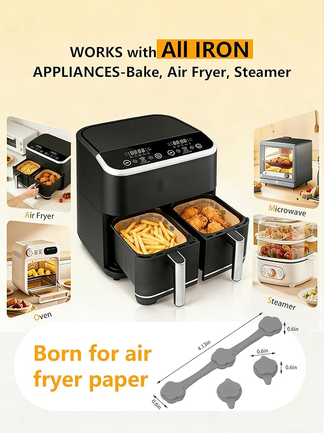 24PCS Magnets for Air Fryer Liners, Silicone Air Fryer Liner Magnetic Buckle for Parchment Paper for Air Fryer, Secure Disposable Air Fryer Liners & Prevent Burning, Air Fryer Magnet (Gray)