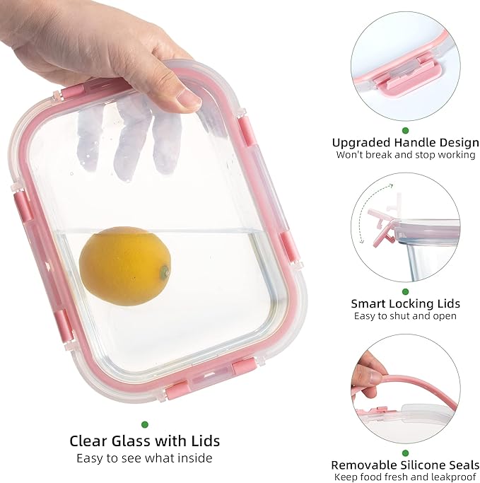 UMEIED 10 PACK Glass Food Storage Containers with Leak Proof Lids, Glass Airtight Meal Prep Containers Set for Lunch, On the Go, Leftover, Kitchen Pantry Organizers and Storage (Multicolor)
