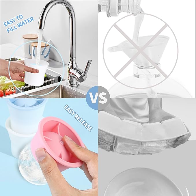 (Upgrade) Ice Molds 4 PCS, Silicone Sphere Ice Mold Maker, Stackable Easy Release Circle Ice Cube Mold with Lids, Spherical Ice Makers with Lids for Whiskey, Cocktails, Bourbon, and Drinks