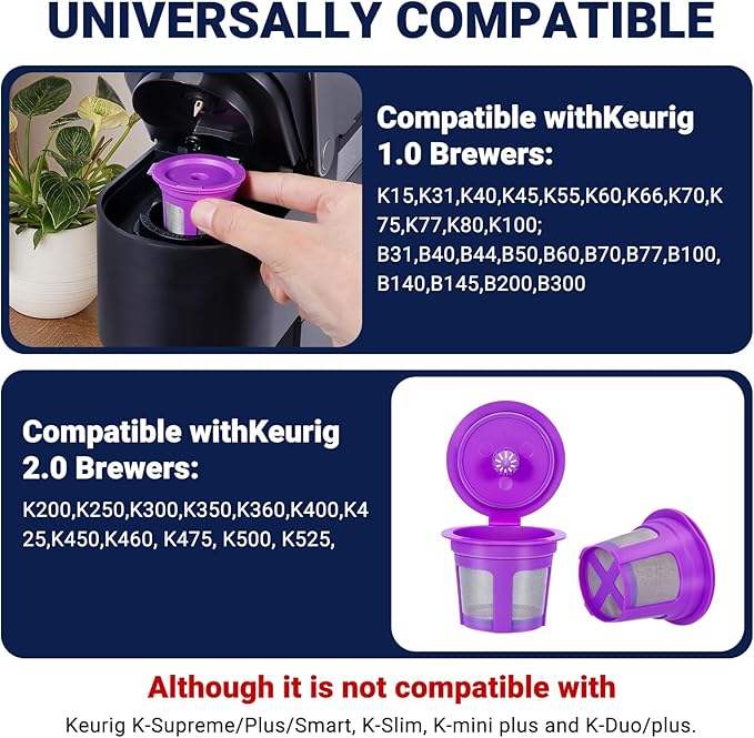 [SANYEDOU] Reusable Coffee Filters For Keurig (BPA Free) Reusable K Cup Filters Cups K Cups For Keurig 1.0+2.0 Mini K cup Refillable Pods(4pack)