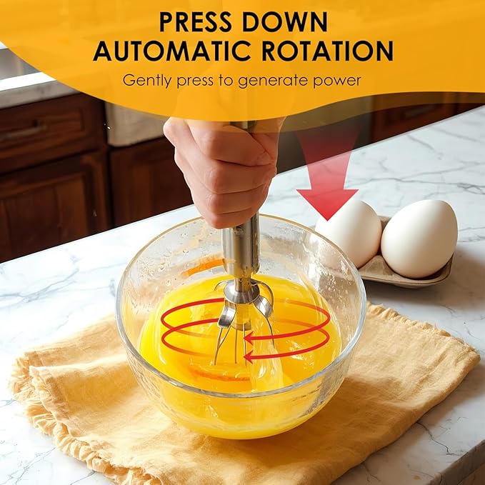 2026 New Stainless Steel Semi-Automatic Whisk, Wider Whisk Head Hand Push Rotary, Multi-Functional Hand Push Mixer, Blender for Cooking Kitchen Home Egg Milk (Upgrade 12in)