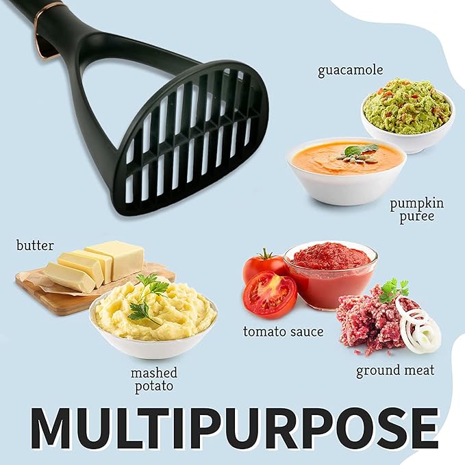 TENTA KITCHEN Good Grips Nylon Potato Solid Masher Professional Nylon Potato Masher,Garlic Press,Cooking and Kitchen Gadget. Ricer Press Blender Crusher for Non-Stick Cookware