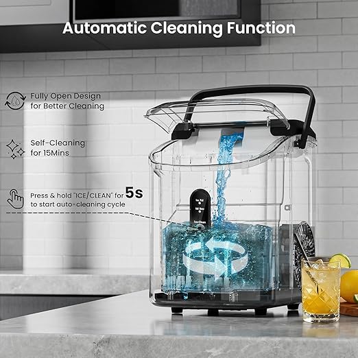Antarctic Star Nugget Ice Maker Countertop,34Lbs/24H, One-Click Operation, Self-Cleaning, Ice Scoop&Ice Basket, Stainless Steel Pebble Ice Machine for Kitchen/Office/Bar (Steel Black)