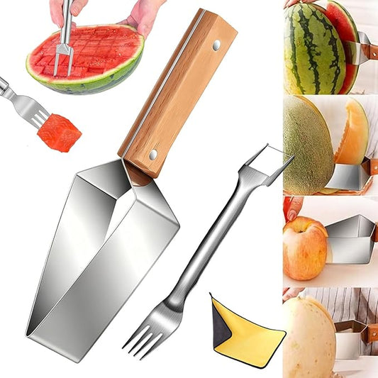 Triangle Watermelon Cutter, 2026 Upgraded Stainless Steel watermelon slicer with Wooden Handle, Summer Melon Cutter Melon Divider Tool, Multifunctional Fruit Cutter for Kitchen Gadgets (1pc)