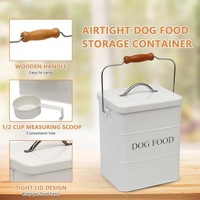 Geyecete Dog Treats tin and dog Food Storage Tin with Lid & with Spoon for dog Food Storage, Medium Pet Food Storage Can-Dog Food