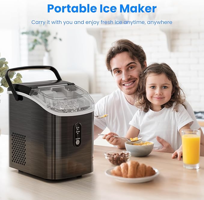 Antarctic Star Nugget Ice Makers Countertop with Self-Cleaning, 35lbs/24H, Portable Sonic Ice Maker Machine with Handle/Basket/Scoop for Home, Kitchen, Office, Camping(Stainless Steel Black)