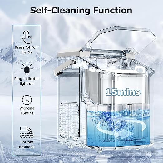 Antarctic Star Countertop Ice Maker with Soft Chewable Pellet Ice, 34lbs/24Hrs, One-Click Operation, Self-Cleaning Portable Peddle Ice Machine with Ice Scoop for Kitchen,Office,Bar,RV (White)