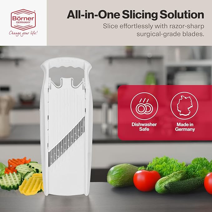 Swissmar Borner PowerLine Wave Waffle Cutter – Mandoline Slicer for Potato, Veggie, and Fruit – Create Attractive Waffle Cuts for Apples, Potatoes, and More – White