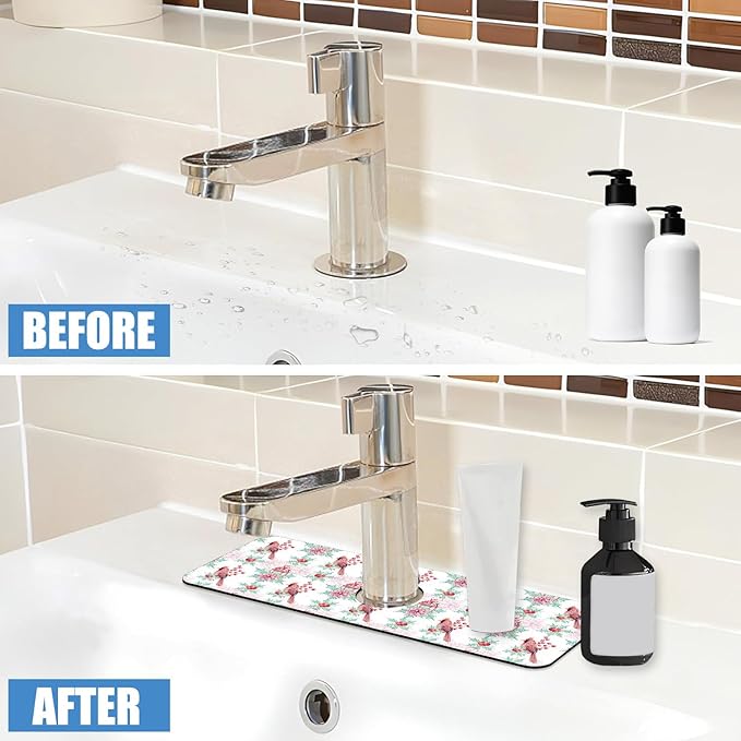 Chrismas Sink Splash Guard Faucet Mat Cute Christmas Absorbent Fast Drying Mat Sink Gadgets Splash Guard Behind Faucet Drip Catcher for Kitchen Bathroom 15.5"X5.5"