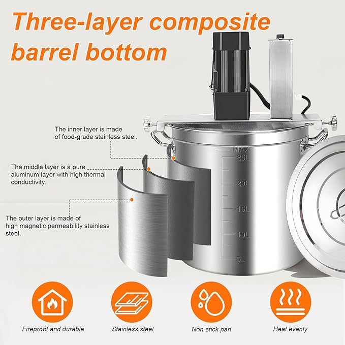 25L Commercial Automatic Food Mixer, Stainless Steel, 4-Blade Stirring Scraper, Adjustable Speed Control, for Restaurant & Industrial Use