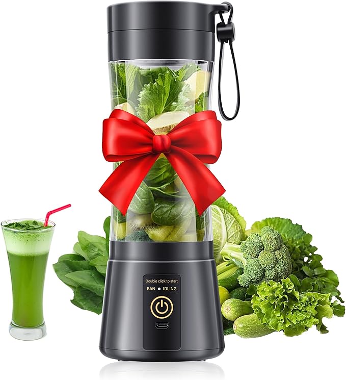 Cordless Portable Personal Size Blender - USB Rechargeable Blender for Smoothies and Shakes, 6 Blades with 380Ml BPA Free Juice Cup, Freshly Squeezed for Picnic/Sports