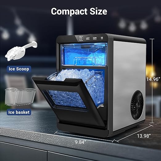 Nugget Ice Maker Countertop, 45Lbs/24H with 0.47 Gallon Tank Pebble Ice Maker, Self-Cleaning Pellet Ice Machine Ready in 5-10min, Nugget Ice Machine for Kitchens/Home/Office