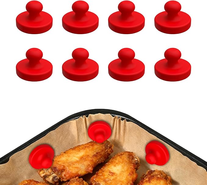 Air Fryer Magnets for Parchment Paper, 8PCS Strong Magnetic Silicone Clips to Secure Liners & Prevent Burning, 100% Food-Safe BPA Free, Waterproof & Heat-Resistant (0.86 inch,） (Red)