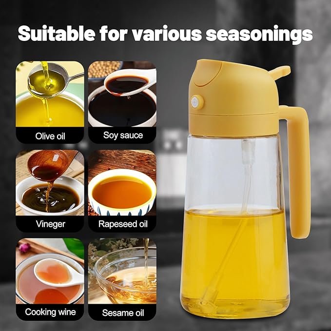 2 In 1 Oil Dispenser And Oil Sprayer, 16 Oz/470 Ml Oil Dispenser For Kitchen Spray, With Fine Mist Nozzle, Suitable For Cooking, Air Fryer, Salad, Grilling (yellow)