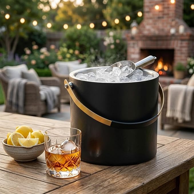 3.2L Insulated Ice Buckets for Parties, Elegant Double Wall Stainless Steel Champagne Buckets with Lid & Scoop,Ideal for Cocktail Bar, Chilling Wine, Champagne