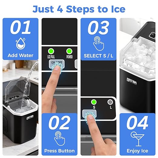 OSTBA Countertop Ice Maker Machine, Portable Ice Maker Makes 9 Bullet Ice Cubes in 6 Minutes, 26Lbs/Day Ice Makers Countertop with Self-Cleaning, Compact Mini Ice Maker for Home Kitchen RV Party