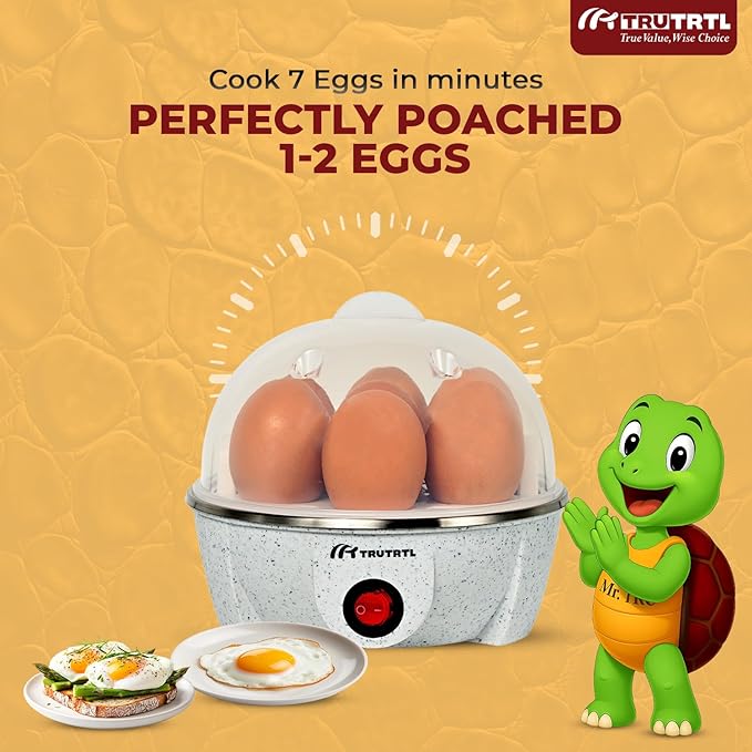 truTRTL Electric Egg Cooker | Boils upto 7 eggs | Poacher | Omelet maker | Vegetable steamer, dumpling & More | Marble