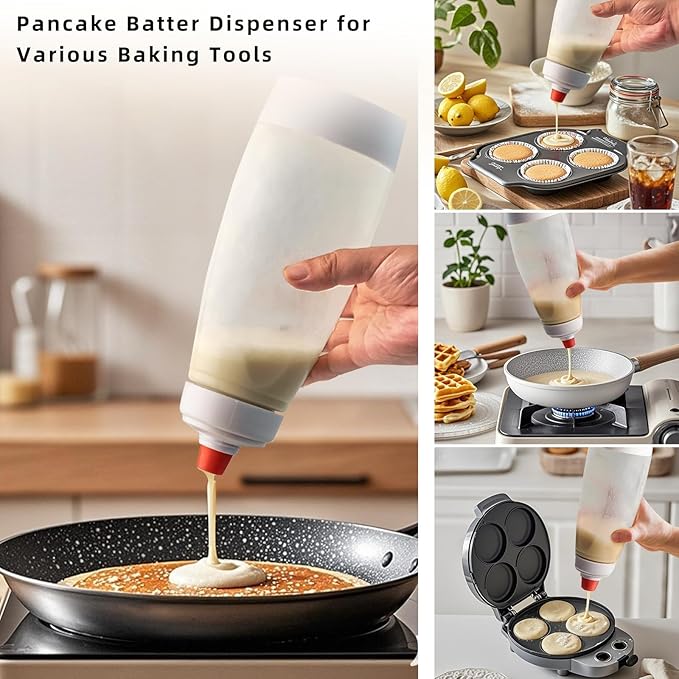 Pancake Batter Dispenser with stainless steel mixing ball, Pancake Shaker Batter Dispenser Bottle Baking Tool .Kitchen Batter Squeezer Bottle Suitable for Cupcakes, Pancakes, and Muffins (2pack)