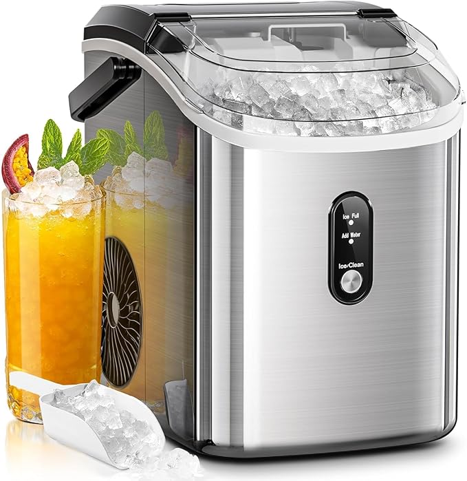 Electactic Countertop Ice Maker with Handle, Stainless Steel Ice Machine, 35 Lbs/Day Ice Making Capacity, Includes Ice Scoop, Ideal for Home, Bar, Party and Office Use(Sliver)