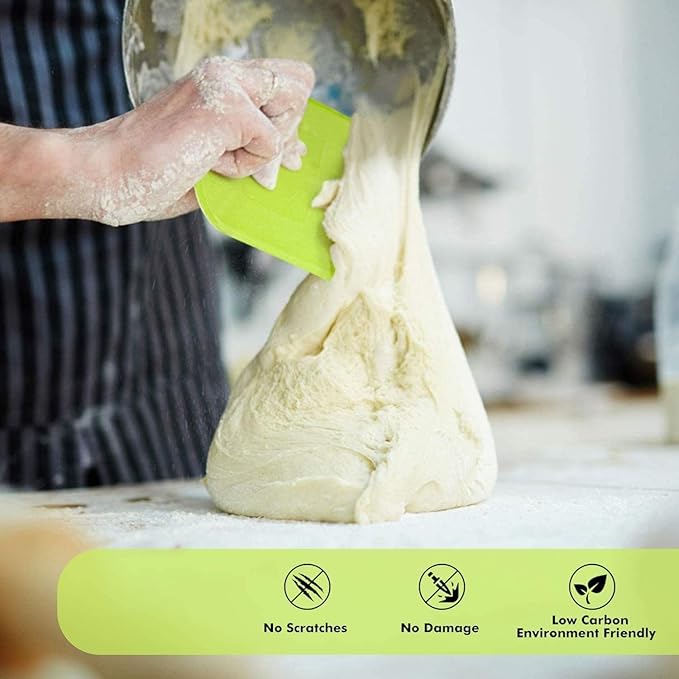 SURDOCA Dough Scraper Bench Scraper - 3P 13x7.9" Plastic Flexible Bowl Scraper, Sharp Edge & Angles Cake Scraper. Non-Slip Bakeware Decorating Tools Sculpting & Modeling Tools - Pink+Yellow+Pink