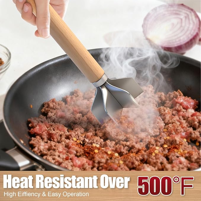 304 Stainless Steel Meat Chopper,Food Grade 6-Blade Ground Beef Chopper Potato Masher Hamburger Smasher Tool for Kitchen Cooking Vegetable Puree 11''