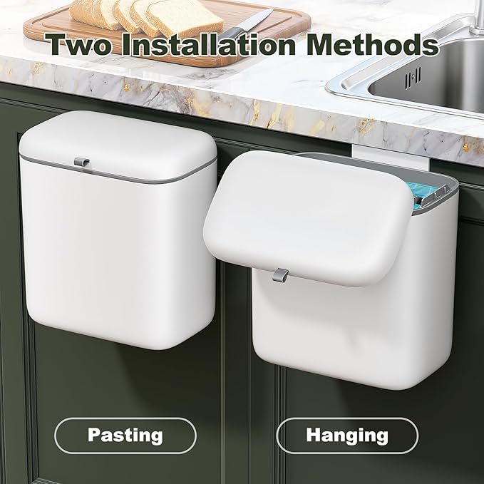 CTIME Compost Bin Kitchen 2.6 Gallon, Hanging Small Compost Bin for Countertop or Under Sink, Indoor Food Waste Bin for Kitchens Bathrooms Living Rooms RVs Bedroom