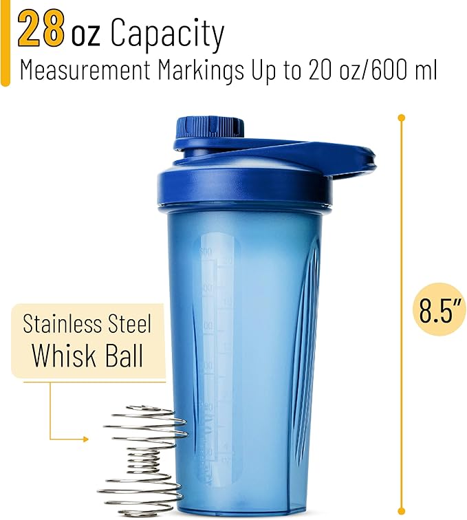 Mr. Pen- Shaker Bottles for Protein Mixes with Twist Cap, 28 oz, Blue Protein Shaker Bottle with Wire Whisk Ball