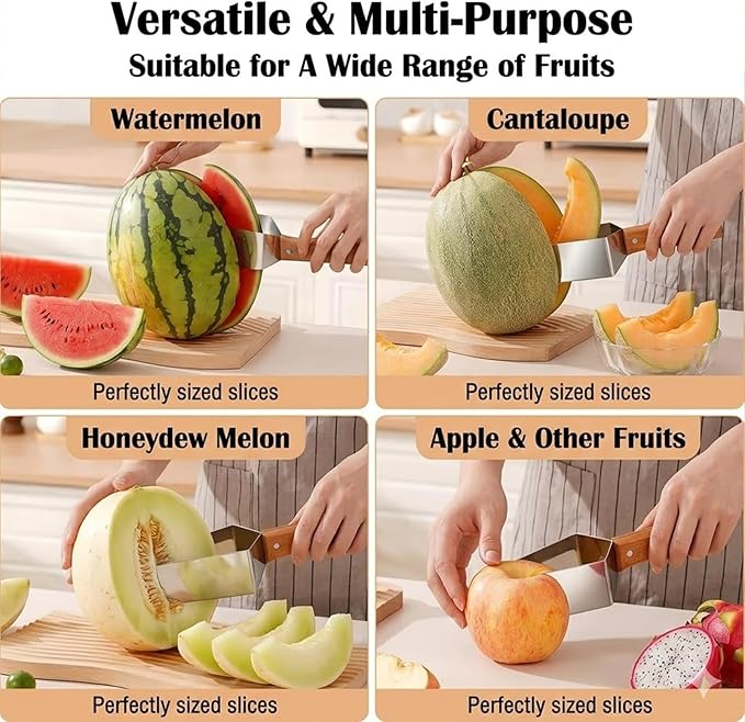 Triangle Watermelon Cutter, 2026 Precision Watermelon Cutter Slicer Tool, Stainless Steel Watermelon Cutter with Wooden Handle - Melon Slicer, Fruit Cutter for Kitchen, Picnic & BBQ (1Pcs)
