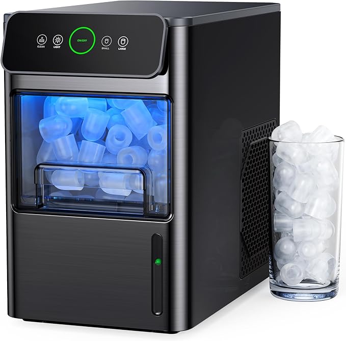 Silonn Portable Countertop Ice Maker - 20lbs of Bullet Ice per Day, Makes Ice in 6 Minutes, Stainless Steel with Visible Water Level Window, Ideal for Kitchen, Office, and Camping