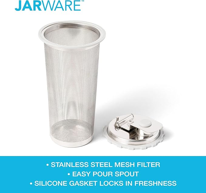 Jarware Cold Brew Coffee Maker and Tea Infuser Lid For Wide Mouth Mason Jars,Black
