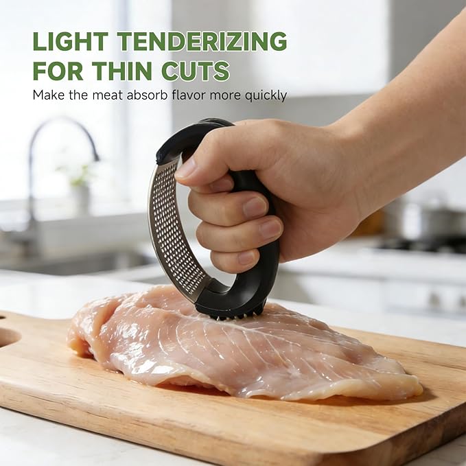 Garlic Press Rocker 304 Stainless Steel Garlic Mincer Crusher Easy to Clean Dishwasher Safe Textured End for Light Tenderizing, with Silicone Peeler and Cleaning Brush