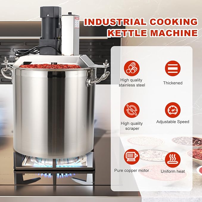 40L Automatic Food Mixer 110V 180W Stainless Steel Food Mixer Hot Pot Seasoning Bottom Soup Sauce Stirrer Frying Machine, One-button start, Adjustable stirring speed, Adjustable mixing scraper