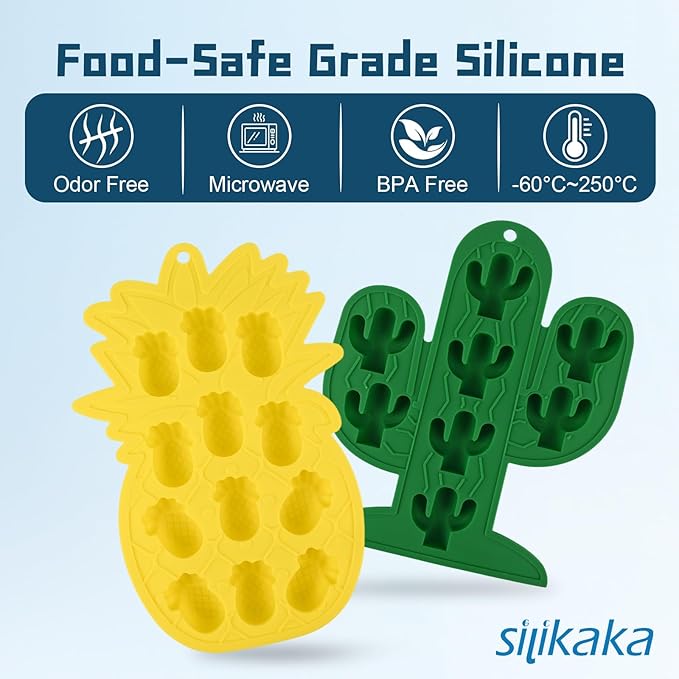 UNIQUE ICE CUBE TRAYS FoodGrade Silicone Two Pineapple Cacti Ice Tray Easy To Demold Suitable For Cocktails Mojitos Whiskeys And Juices (Single Color)