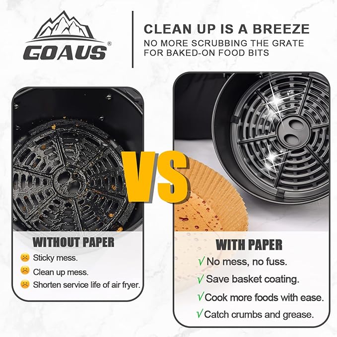 GOAUS Air Fryer 150 Pcs Round Paper Liners Disposable for 2 to 5 Qt Basket, 6.3 inch Unbleached Non-stick Parchment Paper