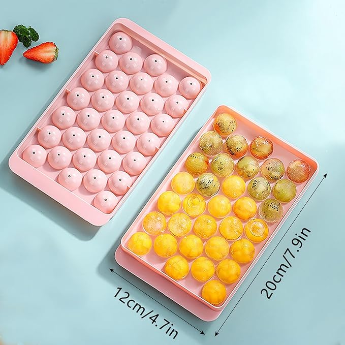Round Ice Cube Tray with Lid, Mini Ice Ball Maker Mould for Freezer 33 Reusable Sphere Circle Ice Making Mold Easy Release for Water Cocktail Whiskey Coffee
