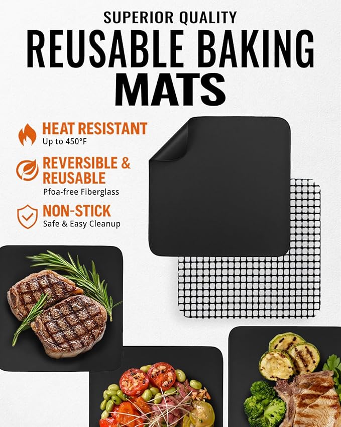 Reusable Air Fryer Liners for Ninja Speedi SF301 Rapid Cooker & Airfryer, Silicone Mat & Fiberglass Grill Liner and Mesh, BPA & PFOA-Free, Heat Resistant, Non-Stick, Dishwasher Safe