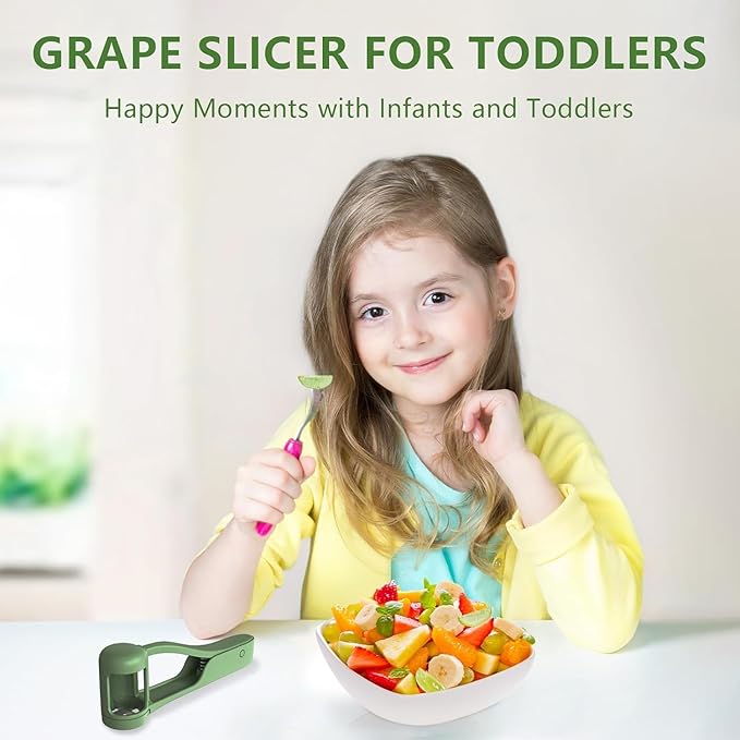 EWUVP Grape Cutter for Toddlers, Grape Slicer for Baby, Cherry Tomato Strawberry Cutter Quarter Fruit Slicer Tool for Vegetable Fruit Salad Cake Decoration, Stainless Steel Kitchen Gadget(Green)