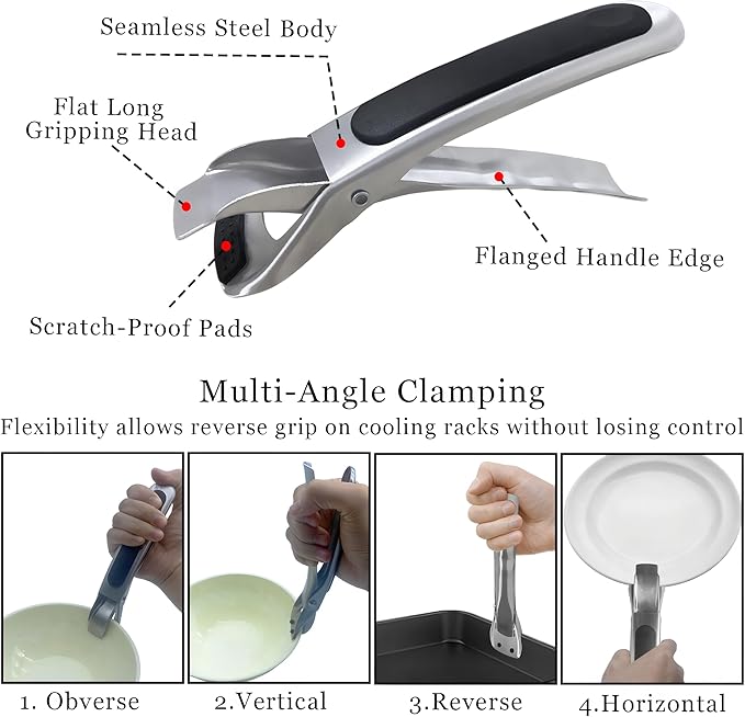 2PCS Hot Plate Gripper,Air Fryer Pans Gripper,Stainless Steel Hot Plate Bowl Retriever,Anti Scald Bowl Holder Clip,Kitchen Lifters Tongs for Egg Custard,Jidangeng,Microwave,Toaster,Oven Steamer