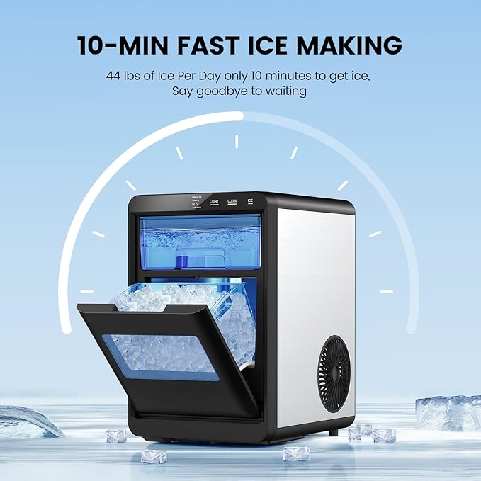 Nugget Ice Makers Countertop, 44Lbs/24H Crushed Ice Maker & Chewable Pellet Ice Machine with Ice Scoop, Pellet Ice Makers with Removable Basket,Sonic Countertop Ice Machine for Home/Kitchen/Office