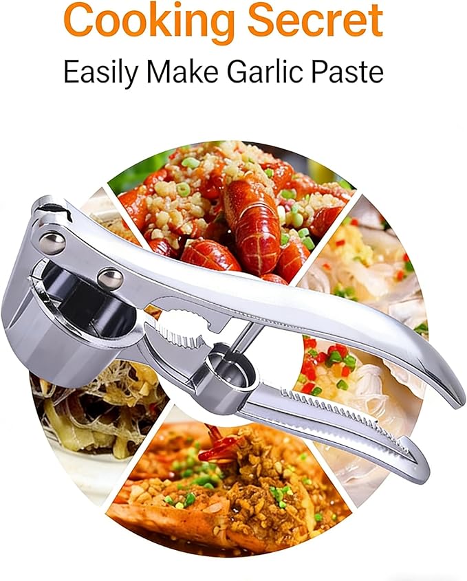 Multifunctional Garlic Press, 3-in-1 Kitchen Tool, Aluminium Alloy, Garlic Crusher with Walnut Cracker and Bottle Opener