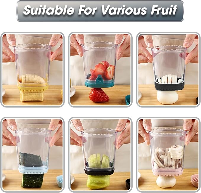 Fruit Cutter and Chopper – Cup Slicer for Strawberry, Grape, Banana, Mushroom, Kitchen Gadget for Fruits and Vegetables, Compact Slicing Tool (Black-2pcs)