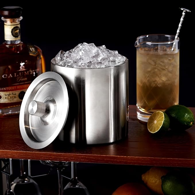 Viski Harrison Stainless Steel Ice Bucket for Restaurants or Home Bars, Insulated Ice Bucket with Lid for Bottles, Stainless Steel Bucket Set of 1