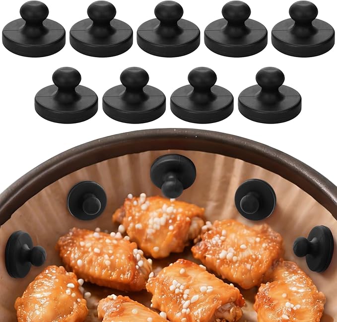 Juome Air Fryer Magnets for Parchment Paper, 9PCS Silicone Magnetic Buckle for Air Fryer Liners, Air Fryer Accessories Safely Lock Air Fryer Liner Disposable to Prevent Burning (Black)